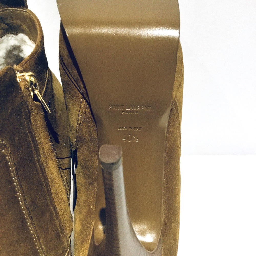 YVES SAINT LAURENT SUEDE “ TRIBUTE 105 ” TALL PLATFORM ANKLE BOOTS. - Picture 9 of 10